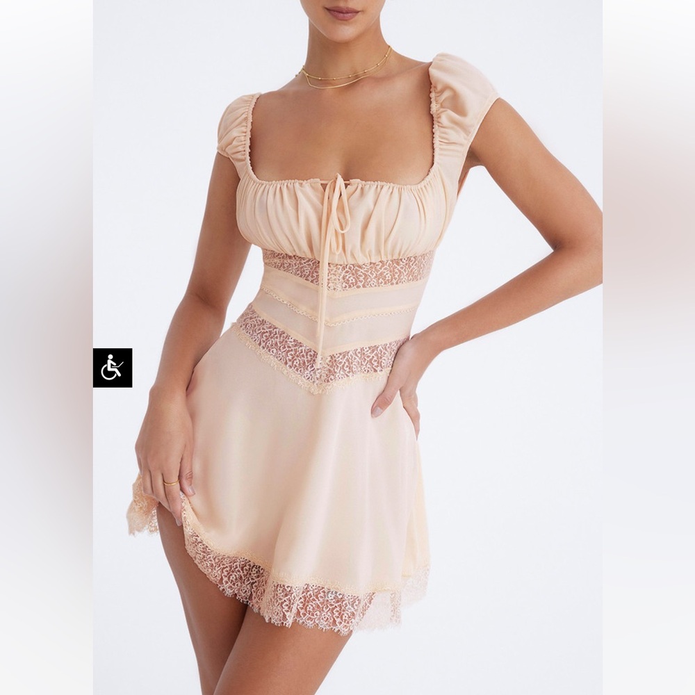 Women's Mini Dress with Lace Trim - Blush